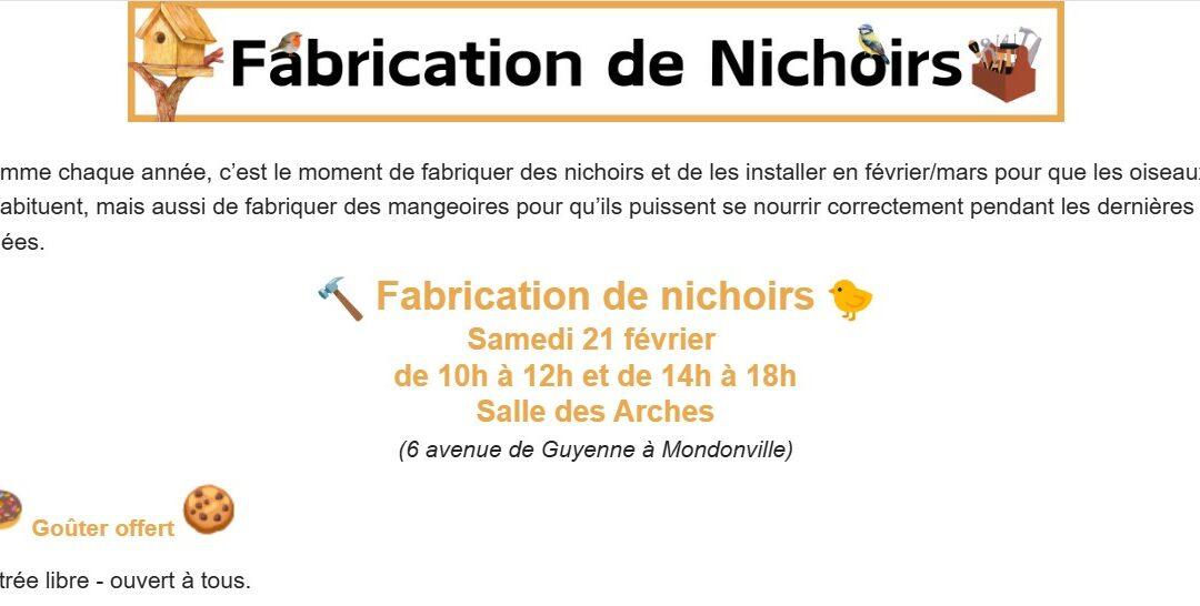 Fabrication de nichoirs